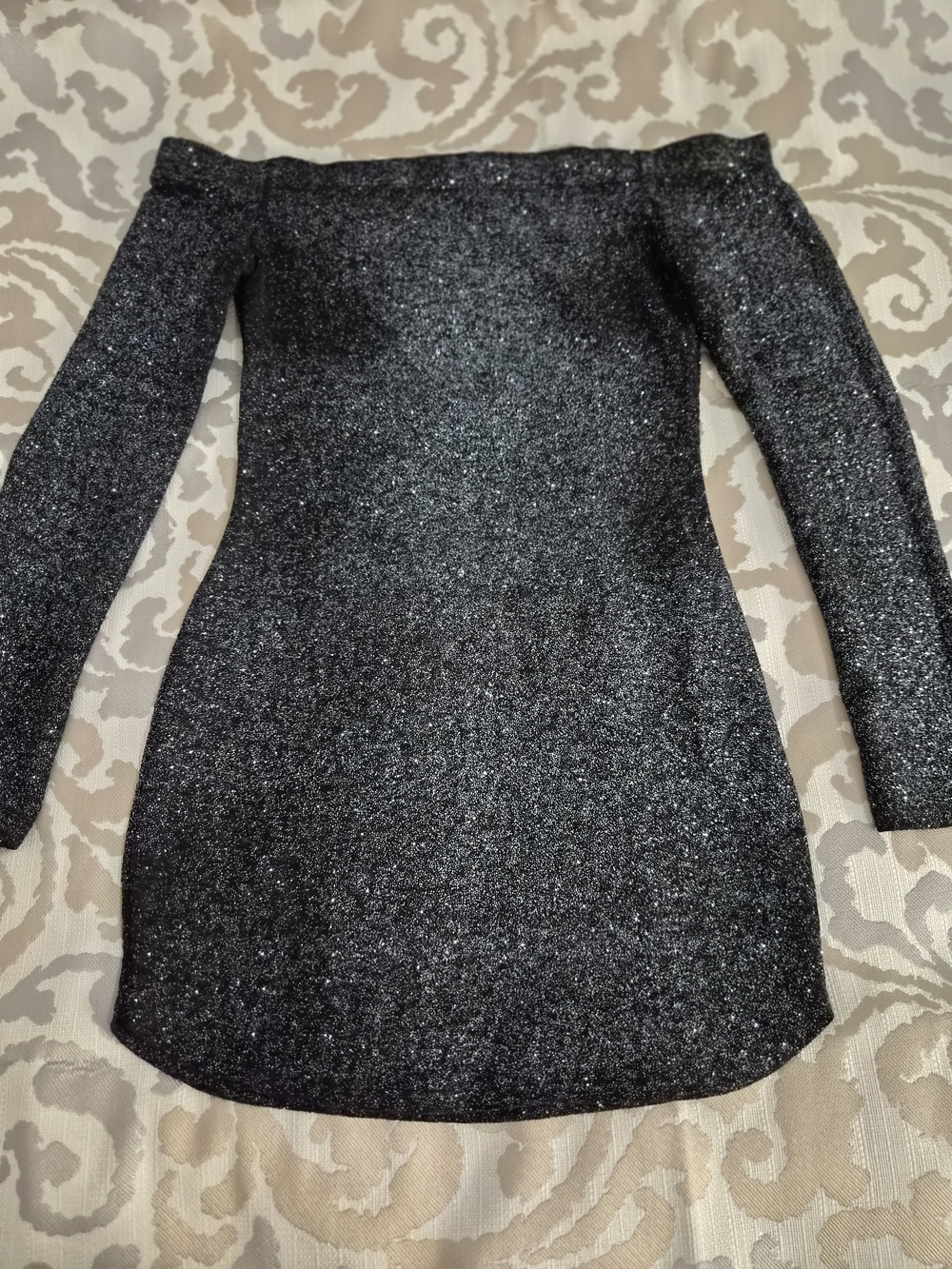 Windsor Black Sparkle Off-Shoulder Long Sleeve Dress